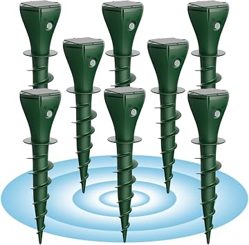 8 Pack Solar Ultrasonic Mole Repellent Stakes for Lawn & Garden, IP65 Waterproof Animal Deterrent for Gophers, Voles, Rats, Squirrels, Moles Safe for Kids and Pets