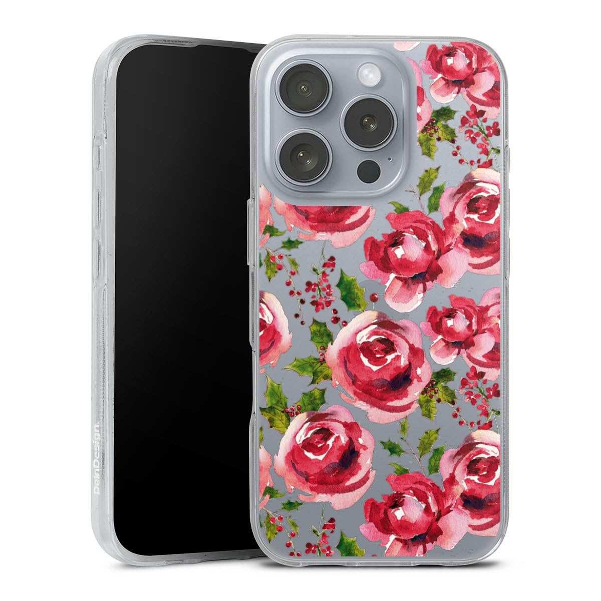 Coque iPhone 16 Pro etui silicone fleurs roses premium - 2