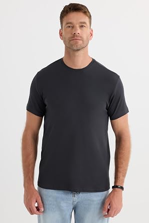 Tudors Erkek Slim Fit Pamuklu Likral  Esnek Kuma  Basic Gri Bisiklet Yaka Ti rt, 2XL