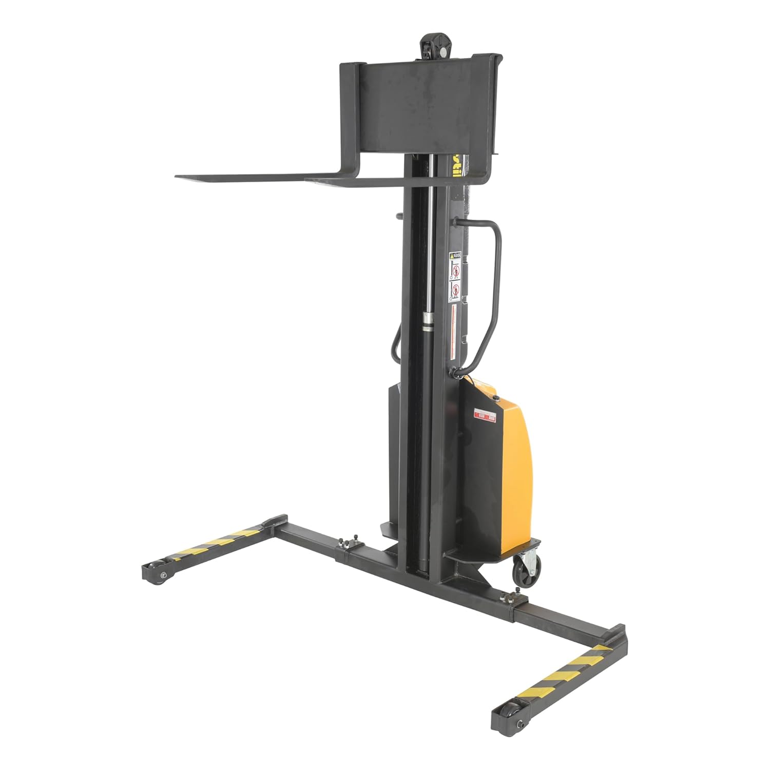 Vestil SLNM-63-AA Steel Narrow Mast Stacker DC Powered 63 in. Raised Height Adjustable Forks and Support Legs 1,000 Lb. Capacity Yellow