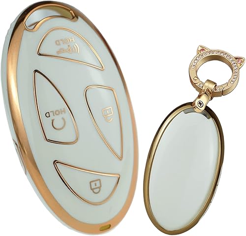 SANRILY Golden-Edge - Funda para llavero de 5 botones para Hyundai Ioniq 6 2023 2022 - Funda para llave inteligente sin llave completa con llavero