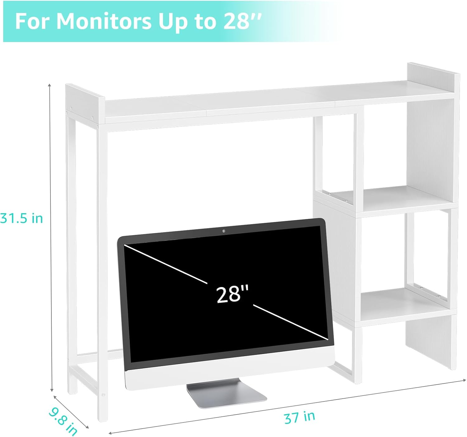 White 37" Desk Hutch for Table Top, Dorm Desk Bookshelf with Side Baffles, Desktop Organizer Shelf for Office & College, Monitor Riser Stand