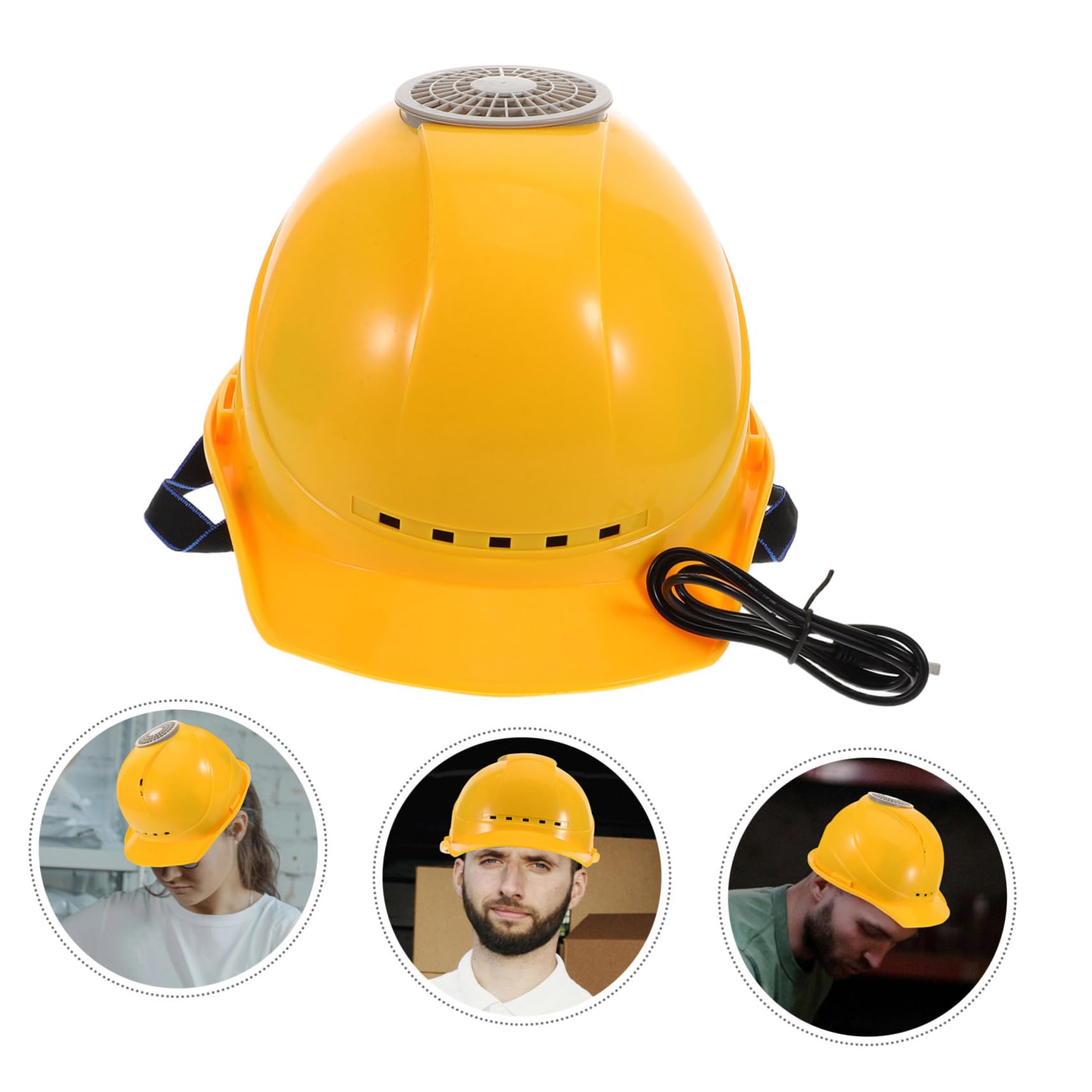 Hohopeti Casque De Sécurité USB avec Ventilateur Intégré Casque De Construction Multi-Fonctionnel pour Travail Estival Confortable Et Sécurité Jaune