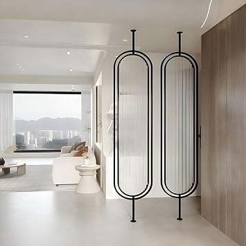 Wall Room Divider, Privacy Decoration Separators with Glass, Freestanding Room Divider Screen, for Bedroom, Kitchen, Office, Black-3pc-170x45cm/66.9x11.8in