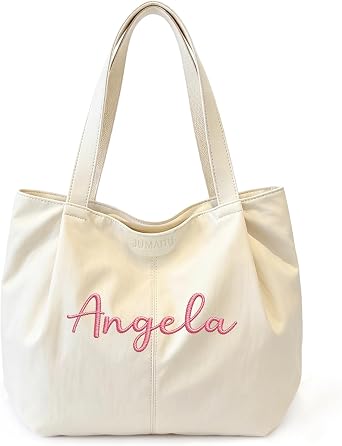 Personalized Tote Bag for Women, Lightweight Nylon Tote Bag with Zipper, Medium Shoulder Bag for Work Travel Gym