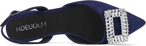 Miniatura 5 de HDEUOLM Zapatos planos de tacón bajo con puntera puntiaguda para mujer, zapatos de vestir de graduación con diamantes de imitación