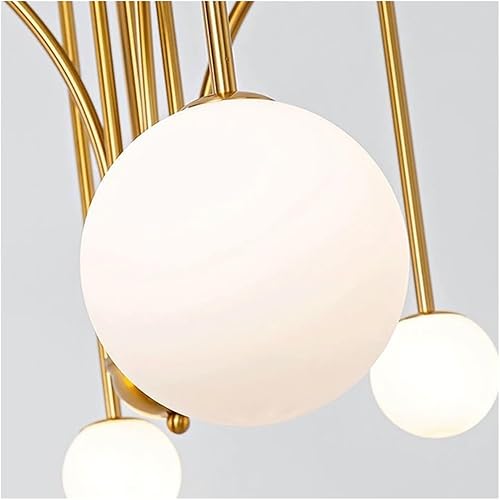 Miniatura 6 de Chandelier 6-Light Milk Glass Globe Pendant Light Mid Century Metal Glass Ball Chandelier with Adjustable Rods Hanging Lighting Fixture for Kitchen