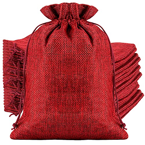 ZOENHOU 30 Packungen 20,3 x 30,5 cm große Jutebeutel mit Kordelzug, langlebige weinrote Jutebeutel mit Kordelzug, staubdichte Jutebeutel für Gastgeschenke, Party, DIY Handwerk Cover