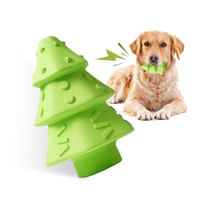 Brinquedo para Mastigar para Cães em Borracha Termoplástica com Apito Sonoro Wunive, Verde, Tamanho Médio