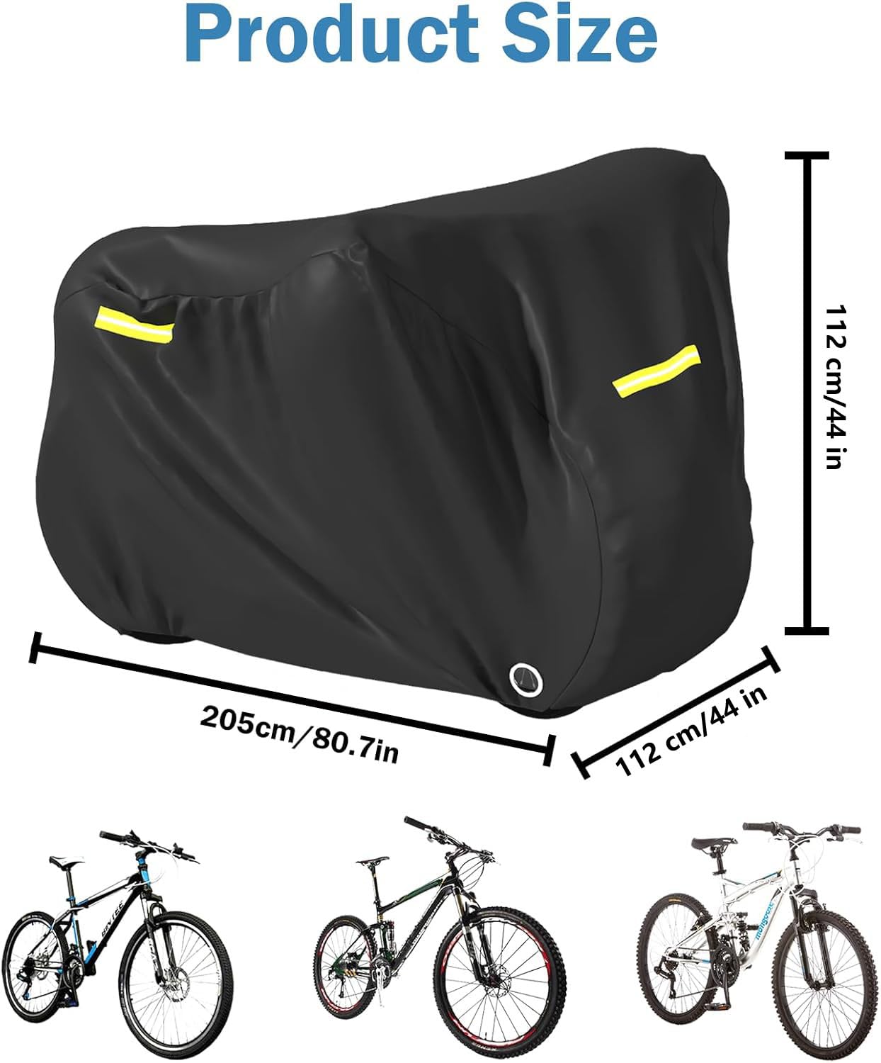 Plandeka na rower z paskami odblaskowymi, tkanina Oxford, pokrowiec ochronny, wodoszczelna i odporna na warunki zimowe, czarna, do użytku na zewnątrz, 2 rowery (210 x 112 x 112 cm)