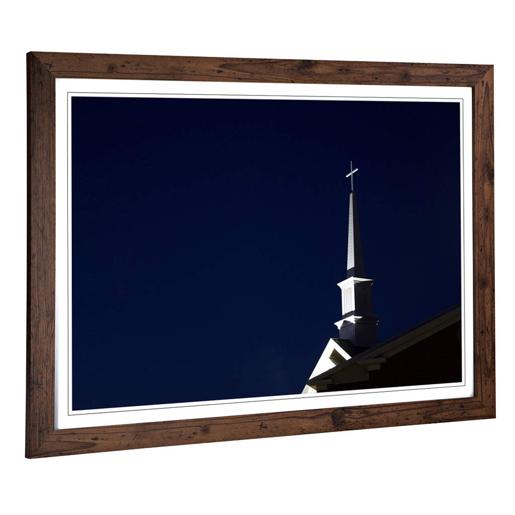 Big Box Art Framed Print of Architecture Steeple of a Church Design | Wall Art Picture | Home Decor for Kitchen, Living Room, Bedroom, Hallway, Walnut, A2 / 24.5x18 Inch / 62x45cm