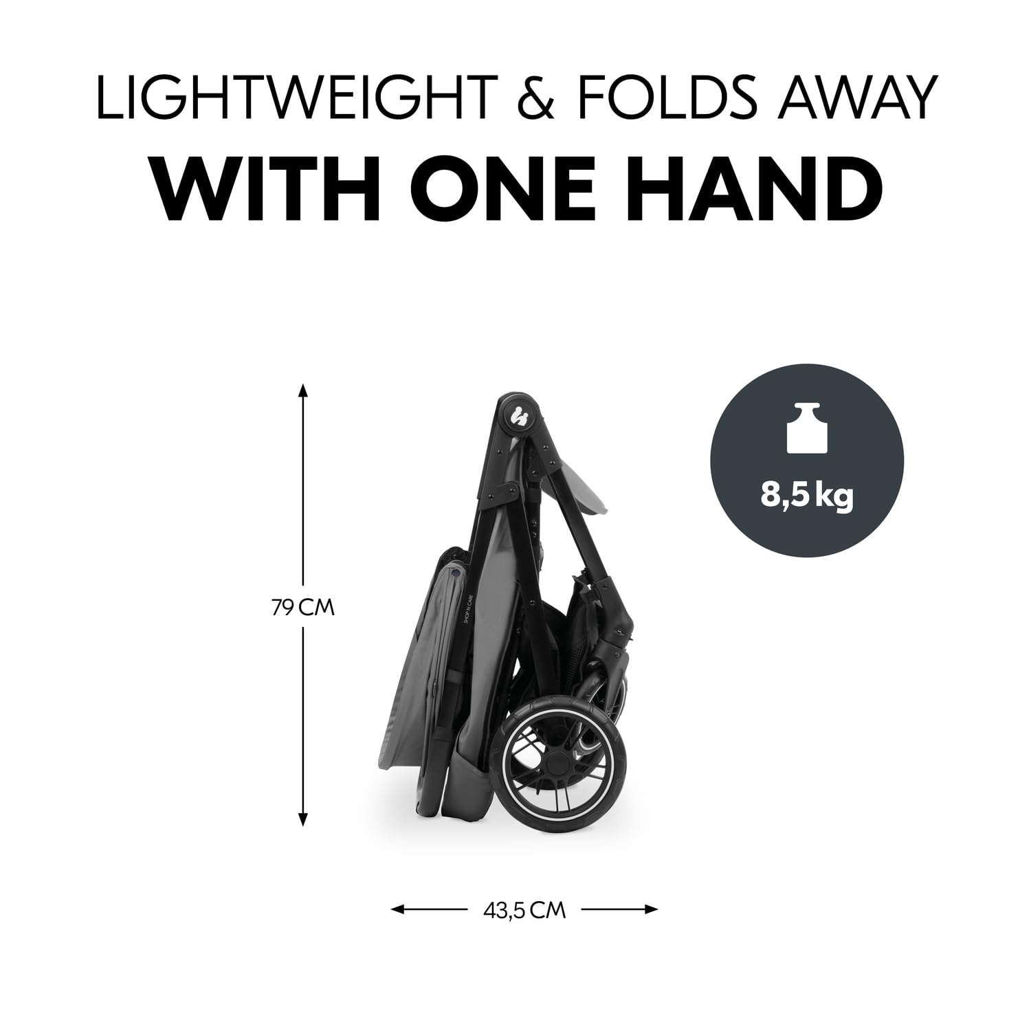 hauck Shop N Care - Passeggino leggero (solo 8,5 kg) con vassoio per snack, portabicchieri e parapioggia, compatto e pieghevole con una mano, completamente reclinabile dalla nascita fino a 22 kg,