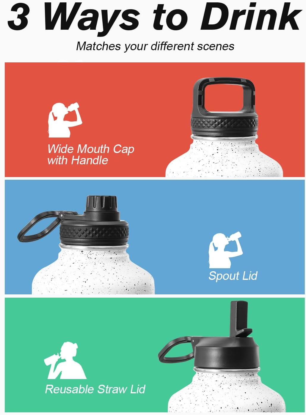 Half Gallon Water Bottle Insulated with Straw&3 Lids, Coolflask 64 oz Water Jug Galaxy Large Metal Stainless Steel flask for Gym, Sports and Office, Keep Cold 48H Hot 24H, Arctic White image 5