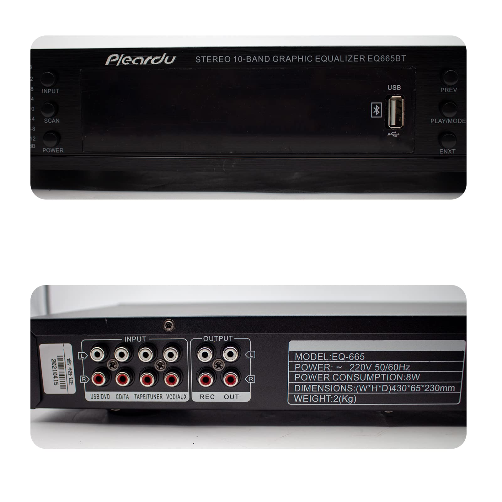 220V EQ665 Hifi Equalizzatore Domestico, Doppio Regolatore Stereo a 10 Bande Per Alti E Bassi Con Bluetooth Incorporato (Nero)