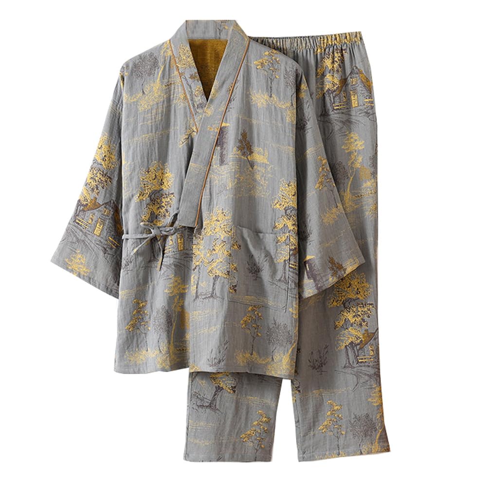 FANCYPUMPKIN Peignoir Kimono/Pyjama en Coton Style Japonais Classique pour Homme, Grandes Tailles