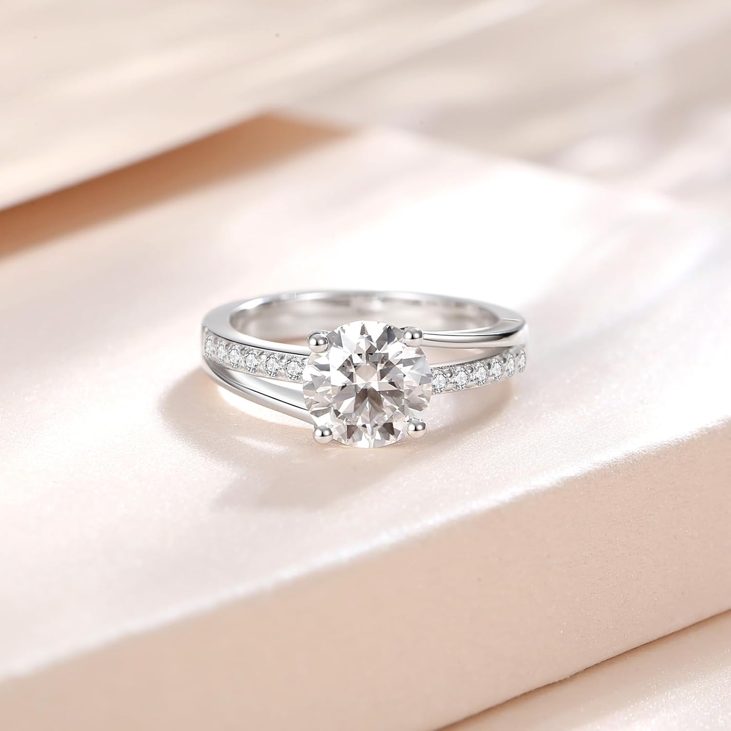 2CT Moissanite Engagement Ring for Women D Color VVS1 Eternity red Moissanite round Cut S925 Sterling Silver Plated 18k White Gold Wedding Promise Anniversary Engagement Ring - Image 4