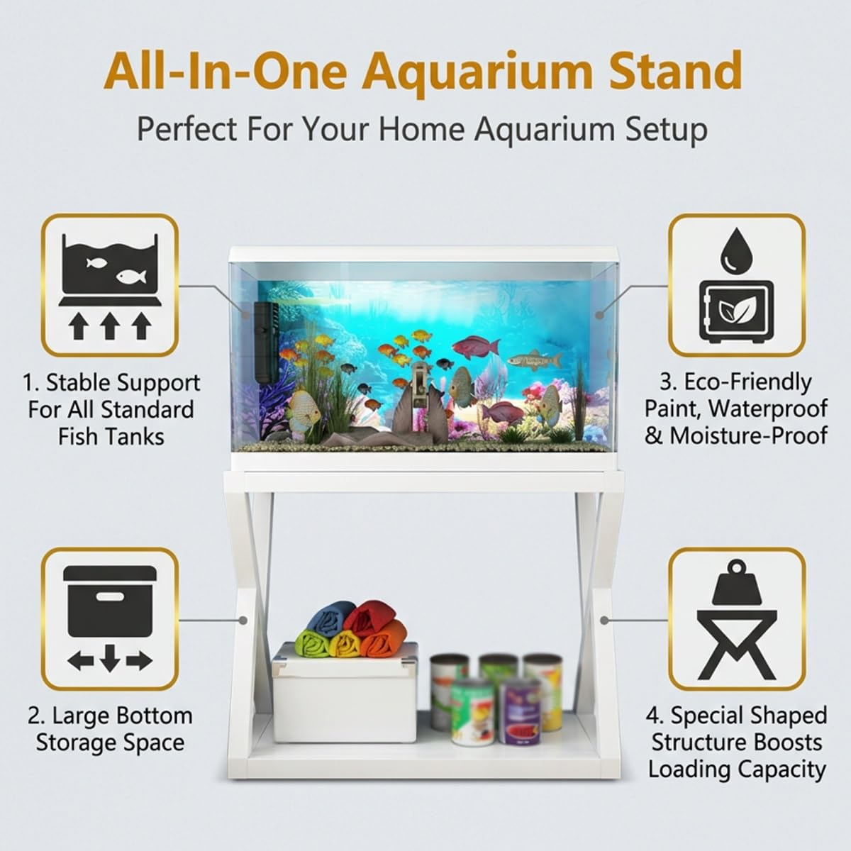 Supporto Acquario Metallo Con Ripiani Aperti, Mobile Storage Casa Ufficio | Supporto Per Acquario In Metallo Con Ripiani Aperti E Spazio Contenitore Casa Ufficio(B,100*40cm/39.4*15.7in)