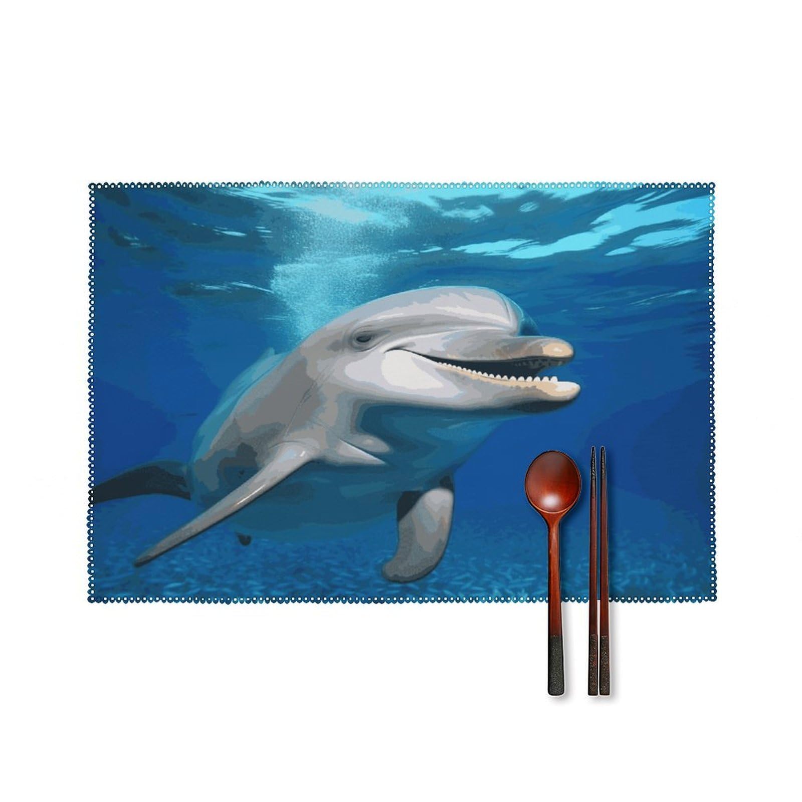 Btcowzrv Style Happy Dolphin Canvas Placemats Set Of 6, Wipeable Washable Place Mats For Indoor & Outdoor, Table Mat Decor For Kitchen Dining Party