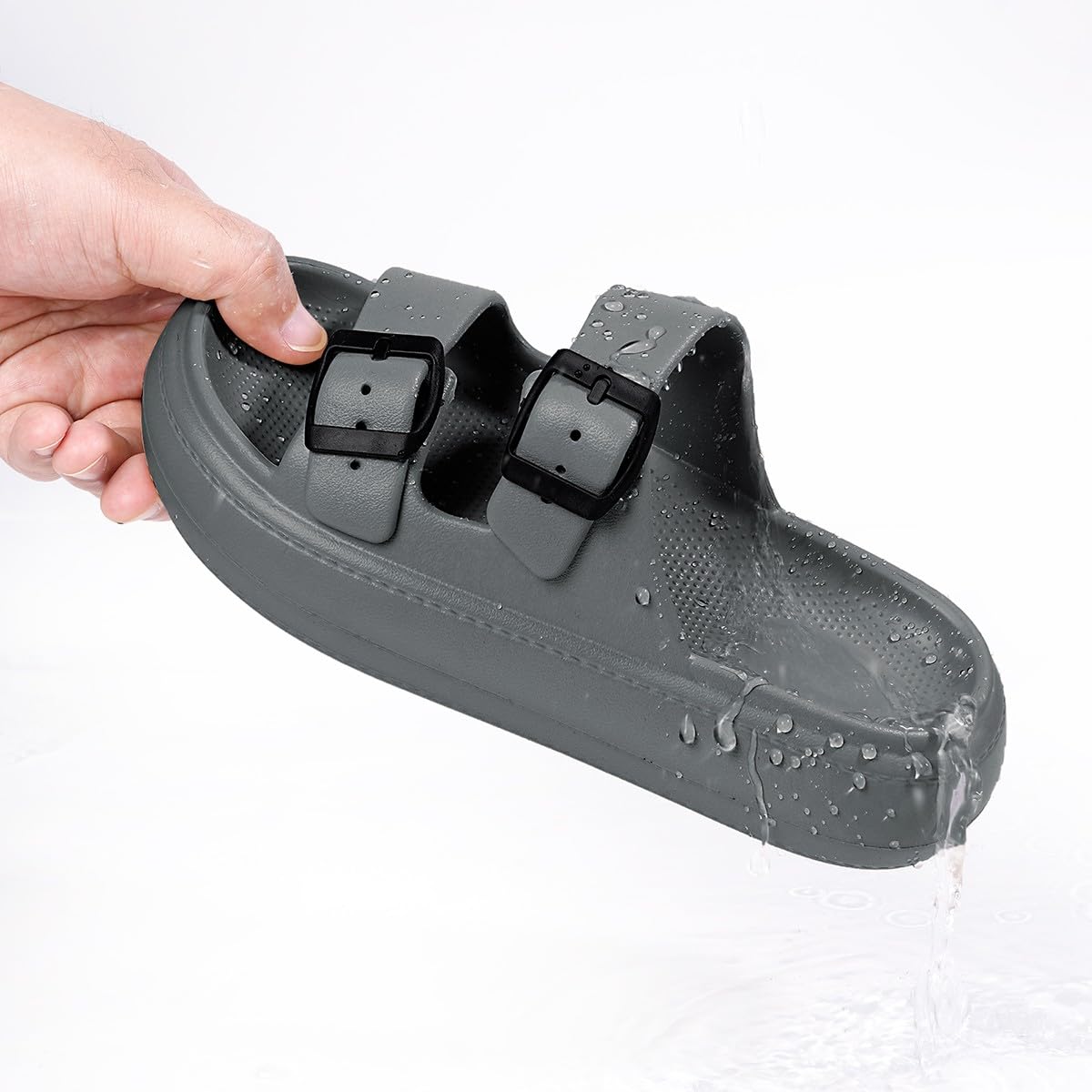 Gaatpot Zapatilla de Baño Niños Niña Chanclas Zapatos de Playa y Piscina Ajustable Doble Hebilla Sandalias Antideslizantes Gris 33/34 EU