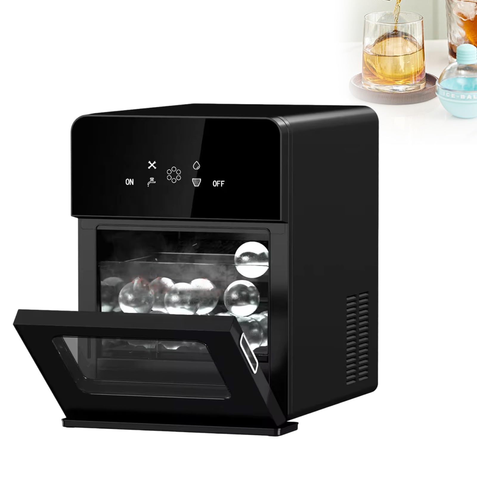 Máquina para hacer bolas de hielo transparentes para bar en casa, 4 piezas, máquina para hacer hielo esférico de 2 pulgadas, fusión lenta, incluye 40 cestas de almacenamiento grandes, máquina par