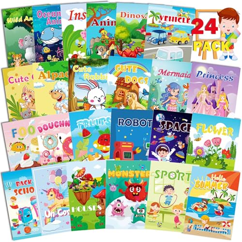Aannanl 24 mini libri da colorare adattati per bambini dai 2 ai 4 anni e dai 4 agli 8 anni, piccoli regali per feste, regali di completo, reimpetivi per sacchi regalo, attività scolastiche in aula