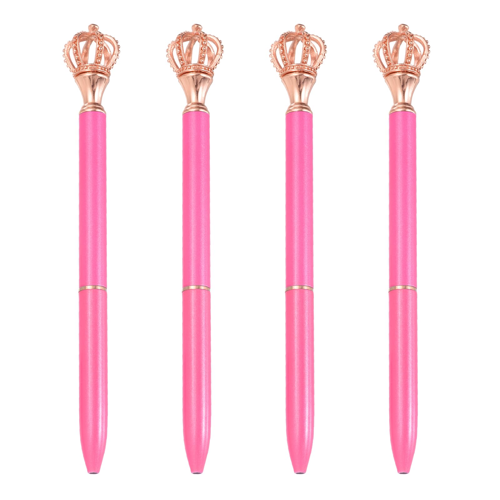 PATIKIL Crown Ballpoint Pen, 4Pcs Sparkling Bling Metal Pen with Crown Top Elegant 1.0mm Black Ink Ballpoint Refillable for Office Business Wedding Party Birthday Gift, Fuchsia/Rose Gold