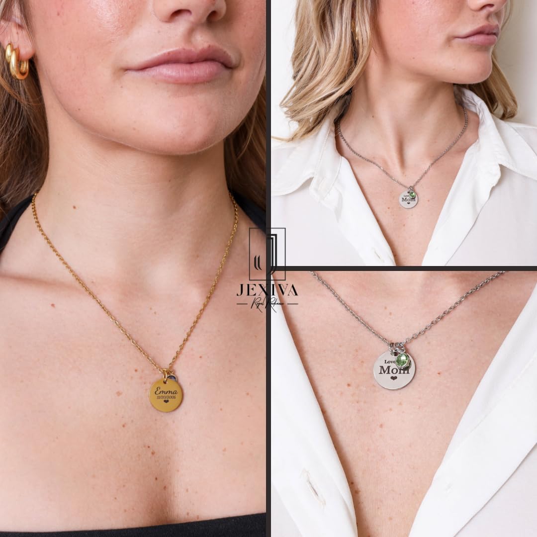 Personalized Name Necklace for Women – Custom Gold Plated, Silver Stainless Steel Pendant - Non Tarnish – Engraved Charm Jewelry – Gift for Mom, Grandma, Birthday & Mother's Day (Round Disc) - Image 2