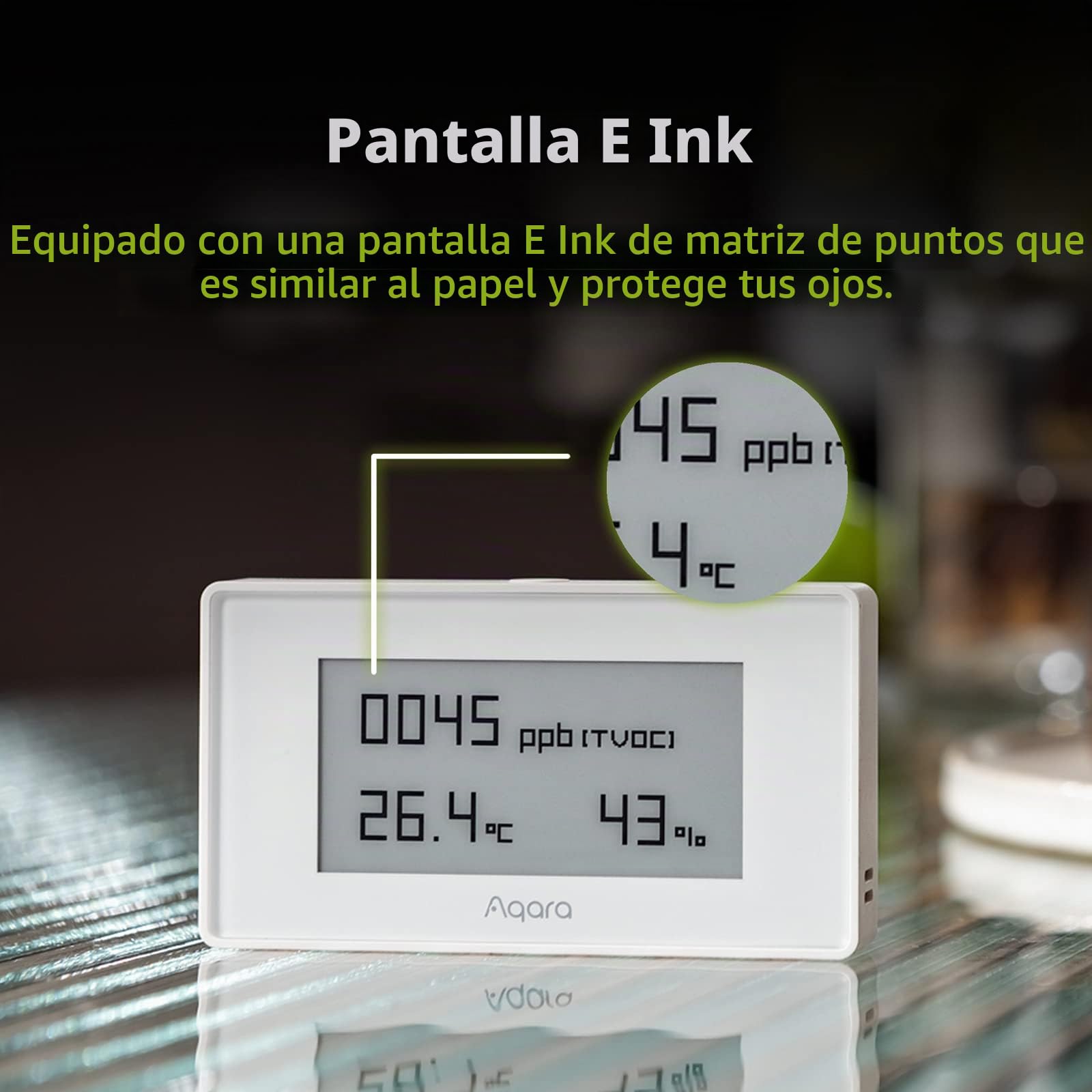 Aqara TVOC Monitor de Calidad del Aire, Medidor de contaminación para COVT, Temperatura y Humedad, con Pantalla de Tinta Electrónica de Alto Contraste, Compatible con Google, Alexa, IFTTT y HomeKit