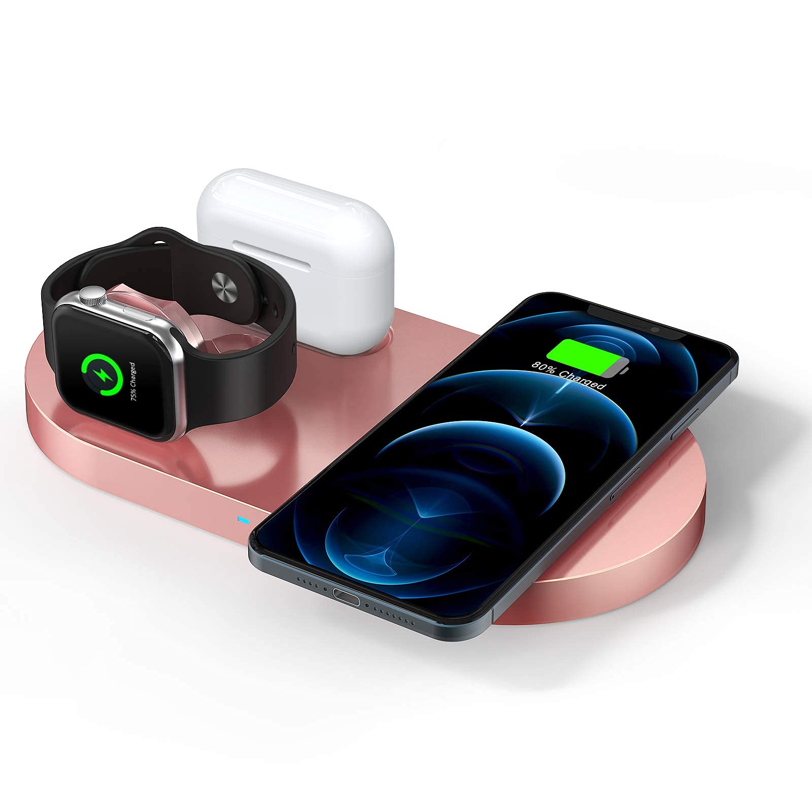 QI-EU Wireless Charger, 4 in 1 Qi-Certified Fast Charging Station Compatible Apple Watch Airpods Pro