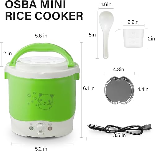 Vista 27 de OSBA Mini olla arrocera, olla de arroz pequeña de 1 litro, 2 tazas sin cocer, arrocera de viaje de 12 V para automóvil con vapor, mantiene el calor