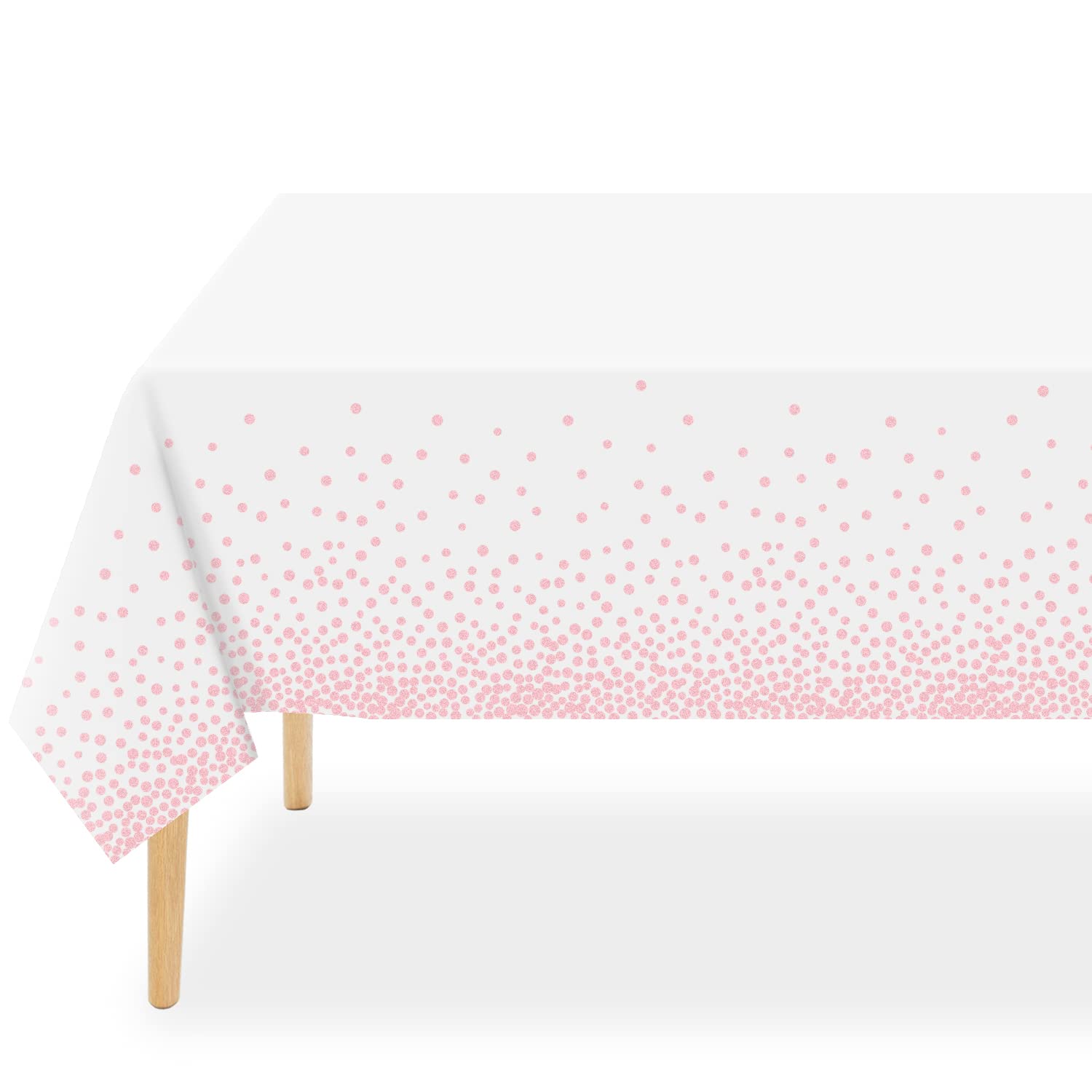 QIKSION 12 Pack White and Pink Dot Plastic Tablecloth, Waterproof Disposable Party Table Cloths for Baby Shower, Wedding, Anniversary, Birthday Party(54 × 108 Inch)