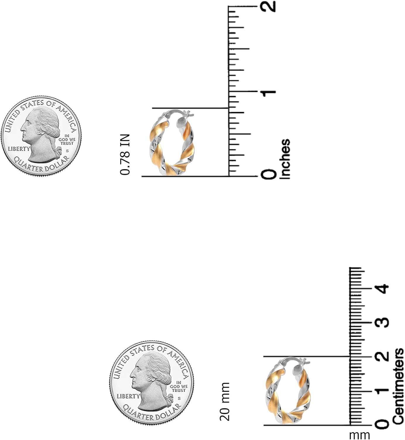 Charmsy 925 Sterling Silver Two-Tone Three-Tone Hoop Earrings for Women| 14K Gold-Plated Lightweight Round Shape Diamond-Cut Twisted Earring Hoops (20, 25, 30, 40, 45, 50MM) - Image 5