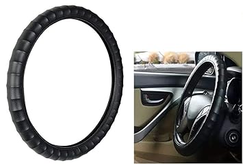 Movell Car Premium Finger Grip Steering Wheel Cover - Leather, Breathable, Anti Slip (Black) Customise Fitting for Hyundai Eon
