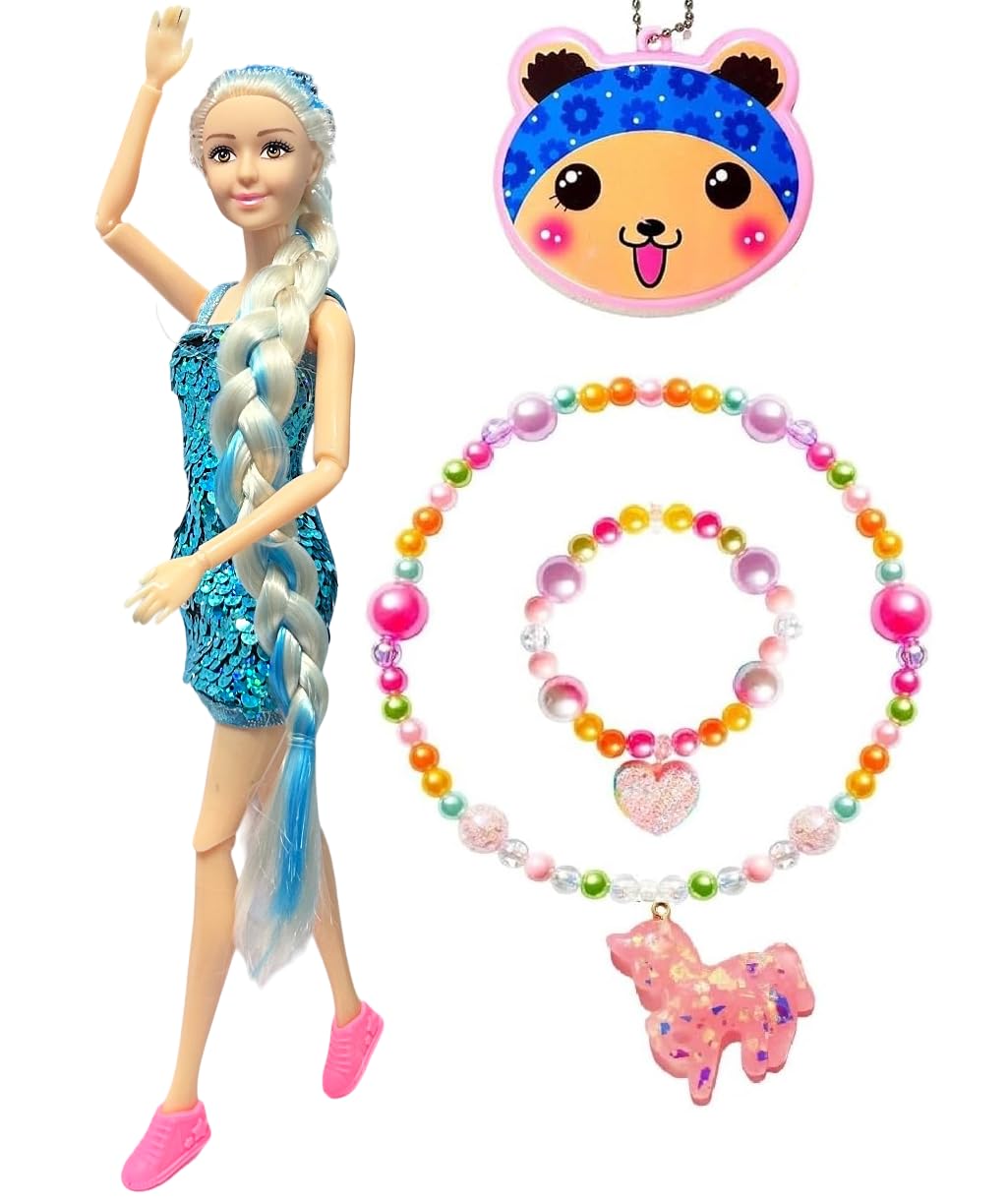 Amitasha Beautiful Long Hair Doll with Accessory Jewellery Set for Girls, Pretend Play Set for Kids, Foldable Hands Legs with Pendant Necklace, Mirror Comb Accessories for Kids Girls Birthday Gift (B08HVNLMP9) Amazon Price History, Amazon Price Tracker
