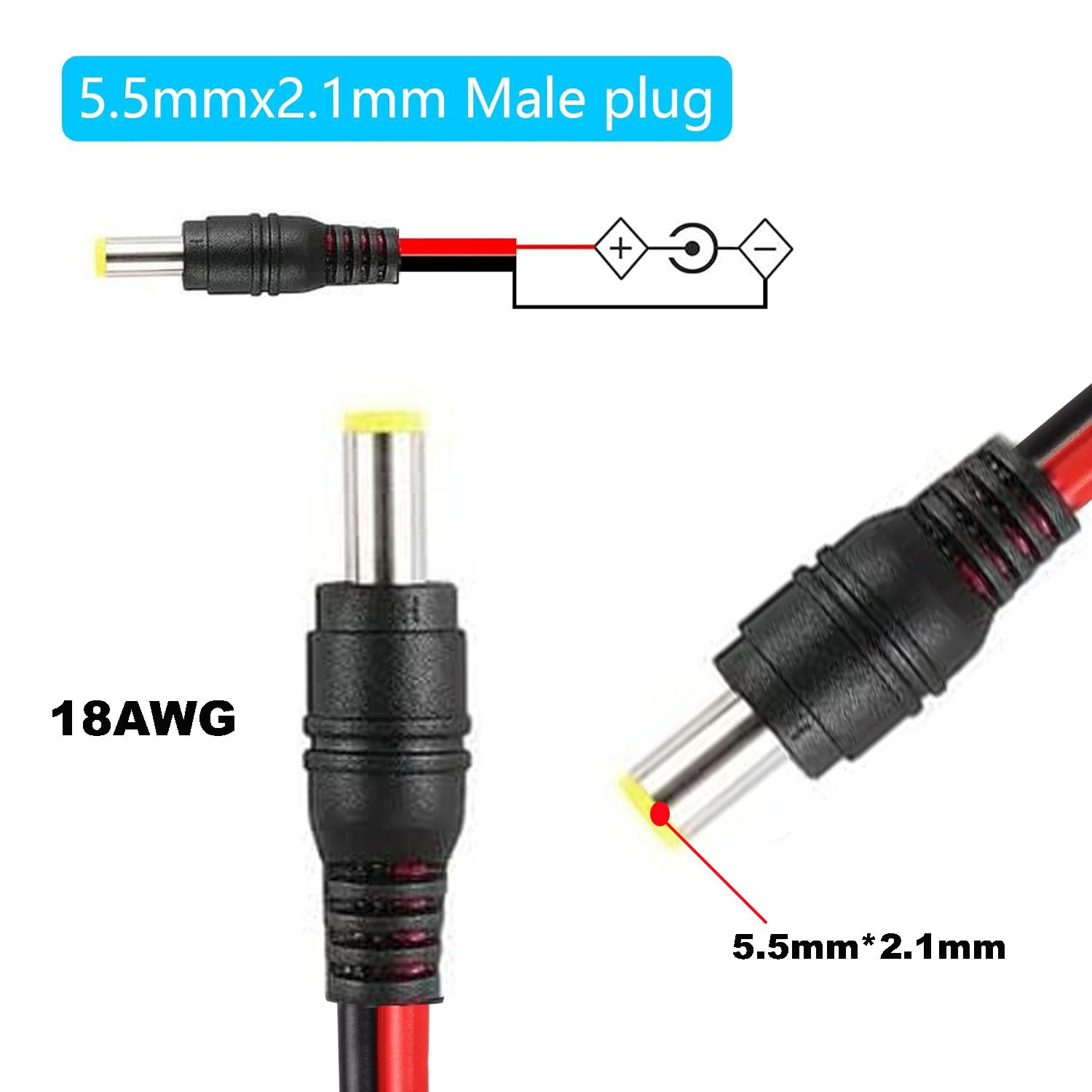 12 Pezzi Connettori DC Pannello 5.5 Mm X 2.1 Mm - Jack Alimentazione Precablati Con Copertura Impermeabile Per CCTV E Videosorveglianza