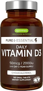 Igennus Daily Vitamin D3 2000iu, 50 mcg, Clean Label, 1-Year Supply