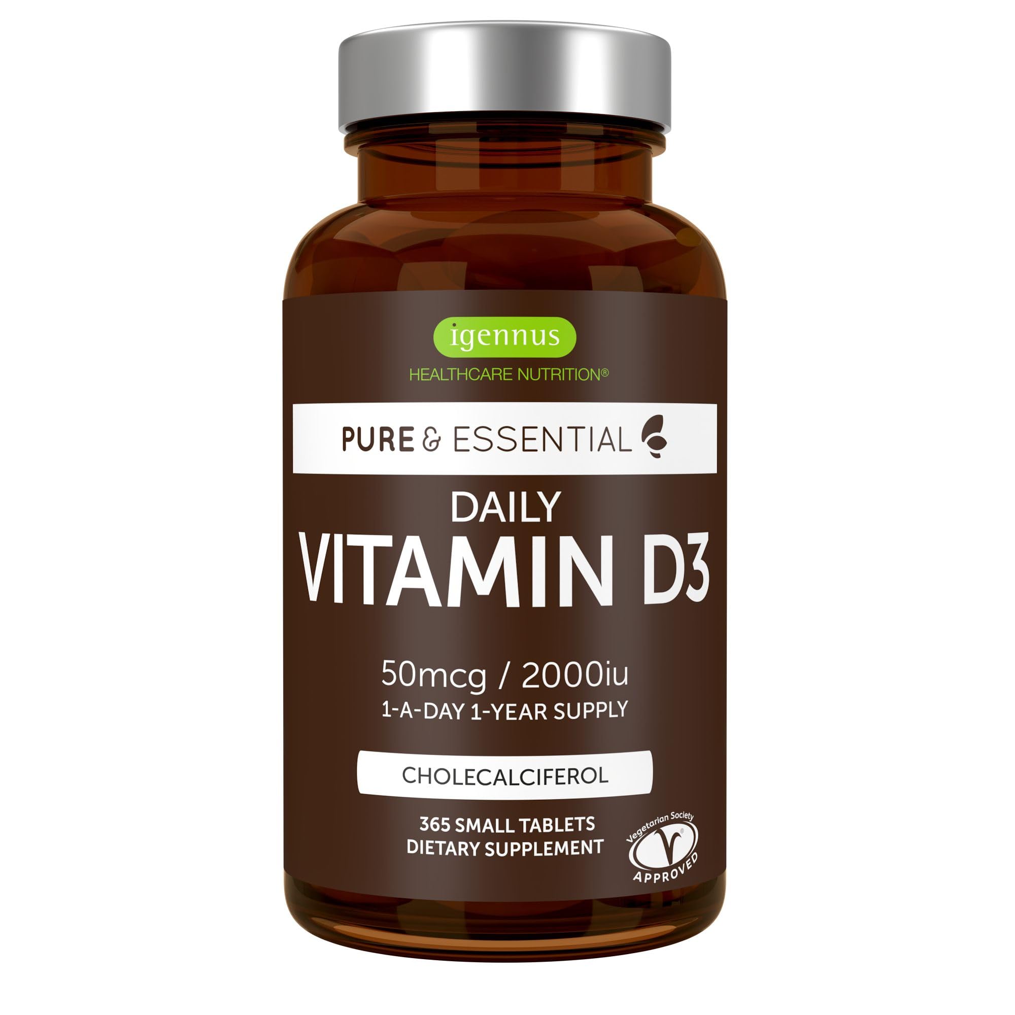 Igennus Daily Vitamin D3 2000iu, 50 mcg, Clean Label, 1-Year Supply 365 Count (Pack of 1)