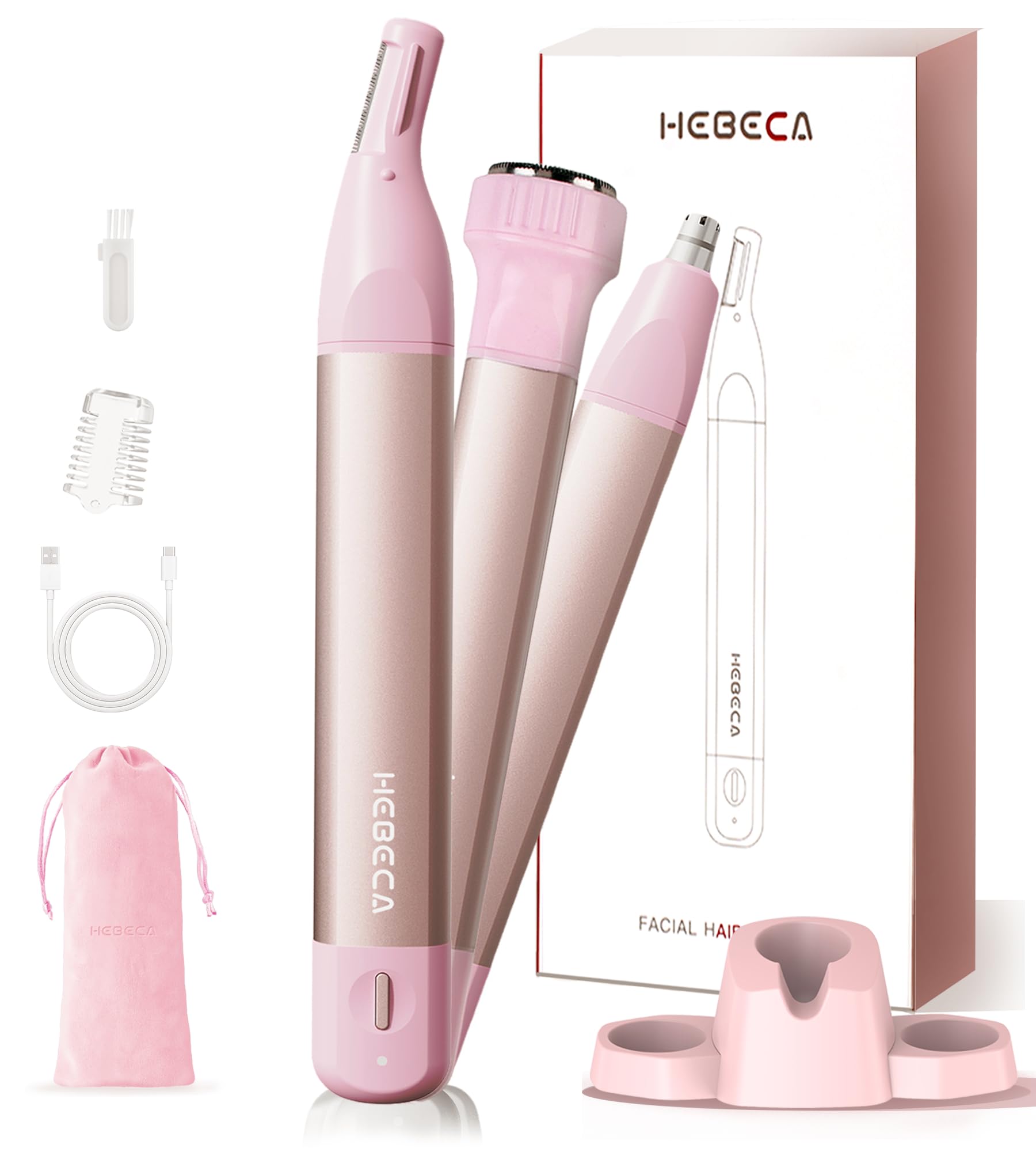 Nose Hair Trimmer for Women 3in1 Facial Hair Removal Trimmers- Rechargeable, Waterproof, Portable with Travel Bag- Trims Nose, Ear, Eyebrow,