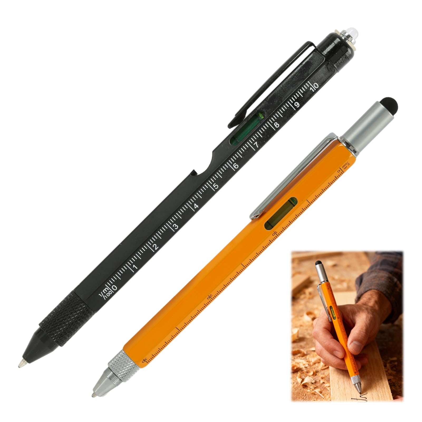 2 Pcs 9 in 1 Multi Tool Pen, Multi Tool Pen Set, 9-in-1 & 6-in-1 Pens with Ballpoint, Screwdrivers, Ruler, Stylus, Level, Bottle Opener & LED Flashlight, Aluminum Construction, Practical Gift for Men
