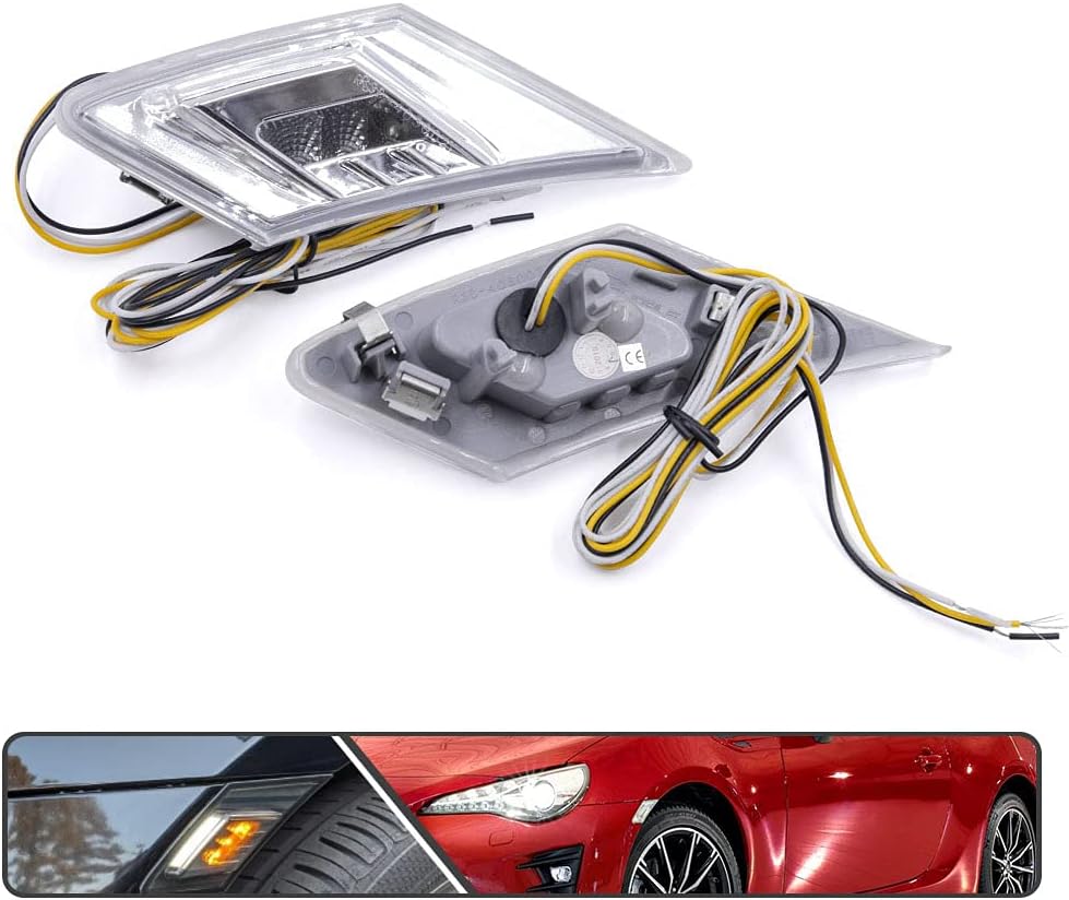 2Pcs Amber/White LED Side Marker Turn Signal Lights for Subaru BRZ 2013-2020 Clear Lens Turn Signal Lights Running Lights Replace OEM Sidemarker Lamps