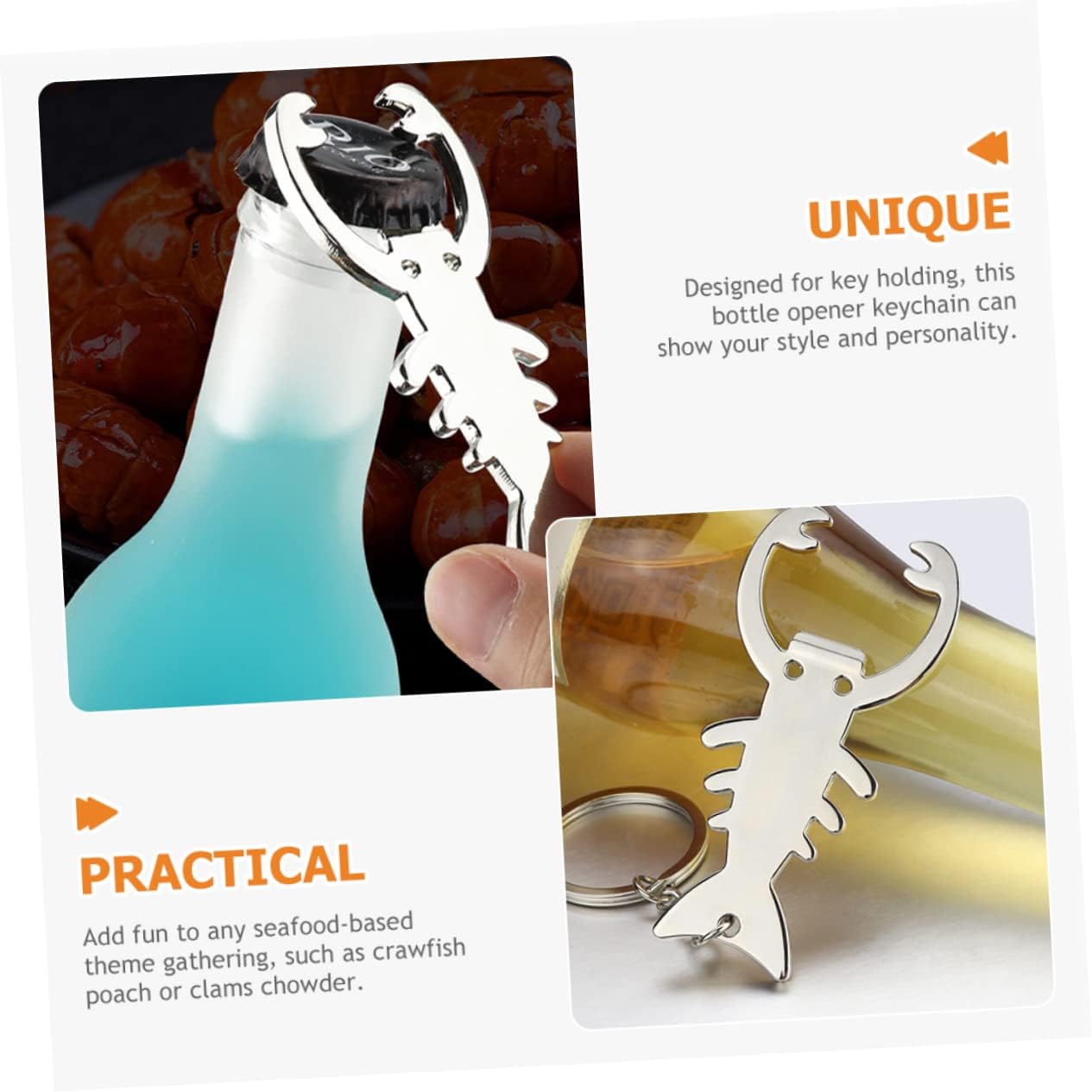 2pcs Metal Lobster Keychain Bottle Opener Charm Key Holder image 4