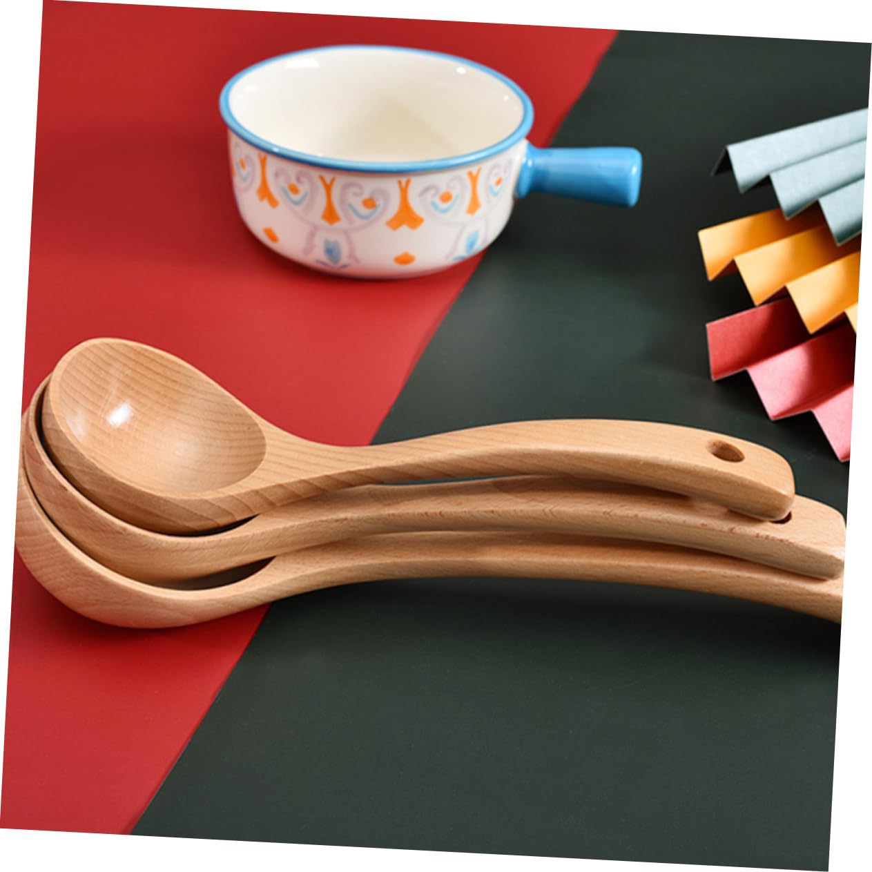 1 cuillère en bois de hêtre - Cuillères de cuisine - Cuillères à expresso - Ustensiles de cuisine asiatiques - Cuillères à soupe - Louches de service profondes - Cuillère de service
