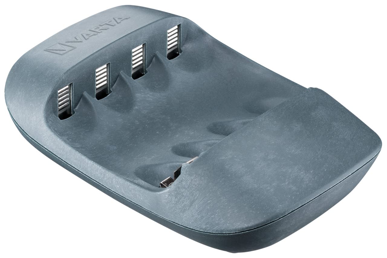 VARTA Cargador de Pilas, incl. 4X AAA 800mAh, cargador para pilas AA/AAA recargables, Eco Charger, carga a ranura única, fabricado con un 50% de material bioplástico