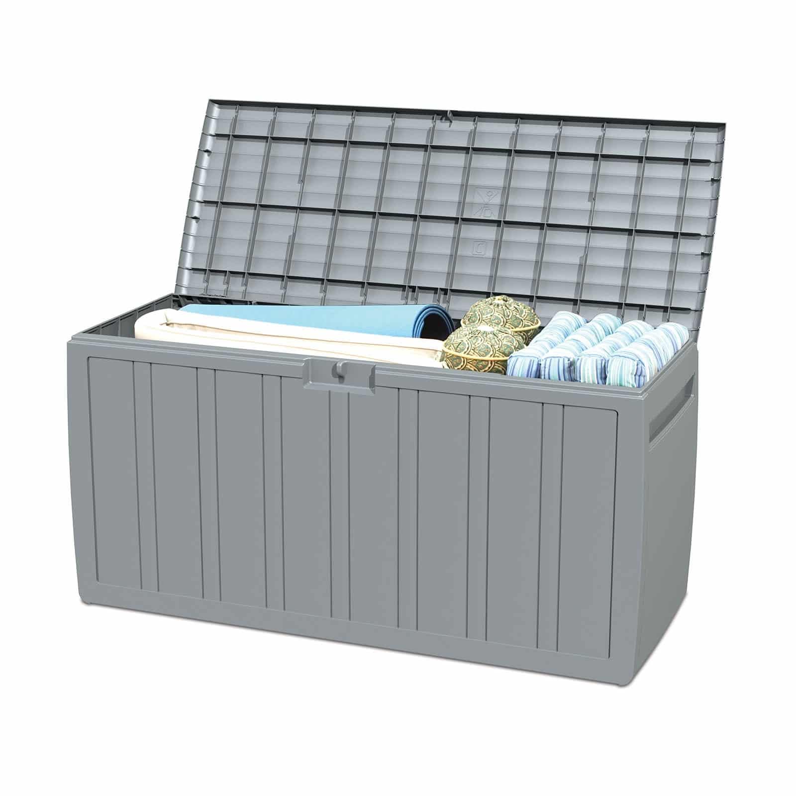 Gardiun Baúl de Almacenaje Fabricado en Resina Top 117x45,5x57,50 cm 270L Montaje en Clic con Sistema de Cierre en Color Gris