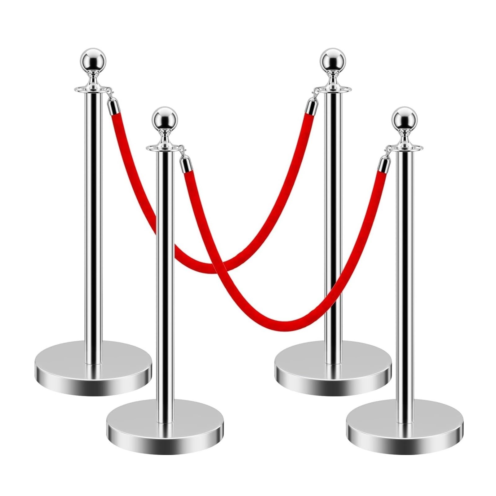 ZCXMNL Stanchions Crowd Control Barriers, Stanchion Set With 5 Ft/1. M Nylon Rope Queue Line Barrier W/Sturdy Concrete And Plastic Base For Theater Hotels