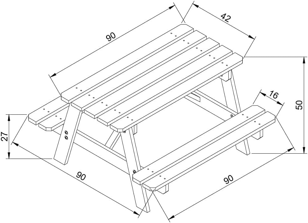 TIMBELA Tavolo da picnic per bambini in legno L90xL90xA50 cm -Gruppo Tavolo con panche M018-1
