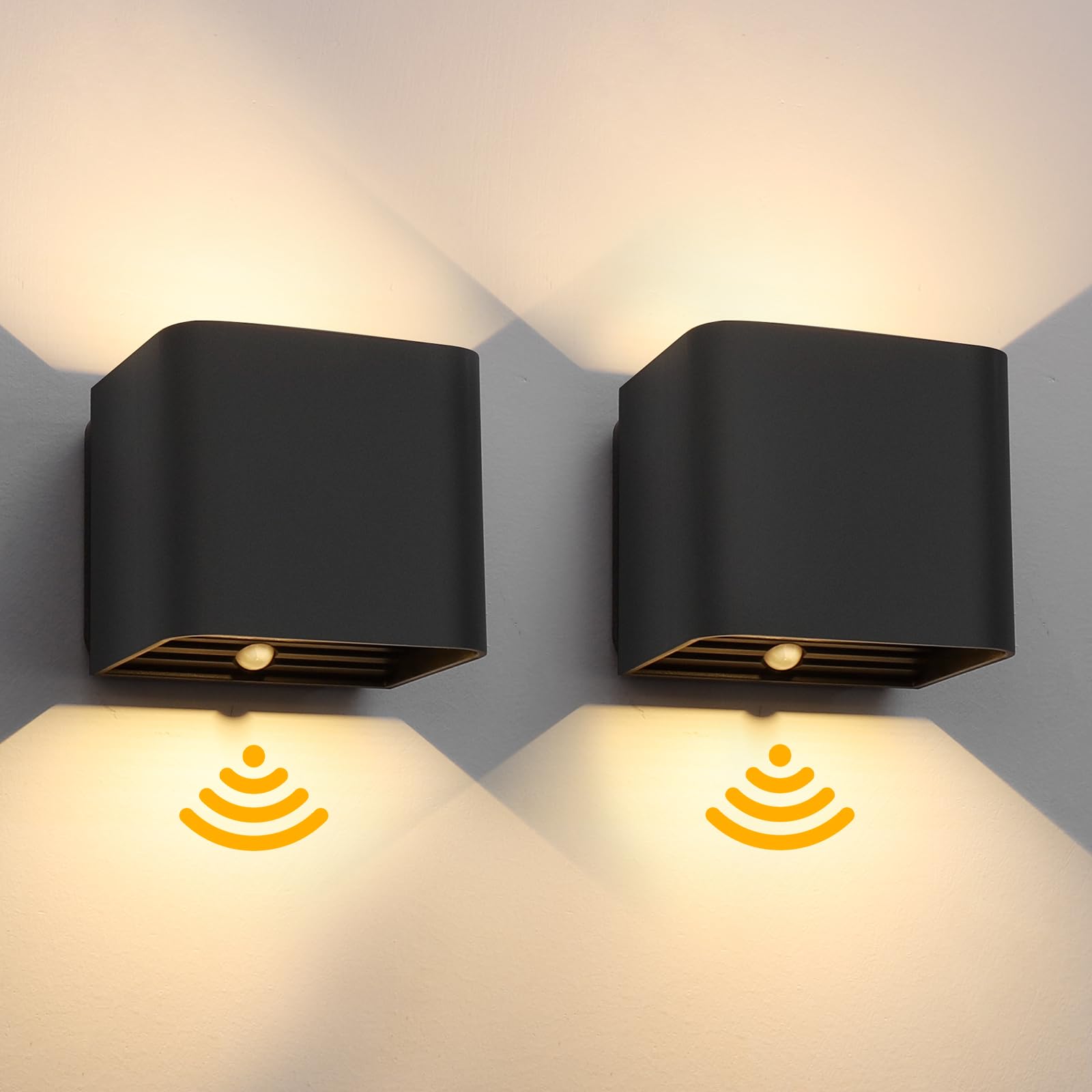 Birnetek 2 Pieces LED Wall Lamps with Motion Sensor, Rechargeable Wireless Wall Lamp, Black Lamps Without Cables for Stairs, Hallways, Galleries, Bedrooms (Black)