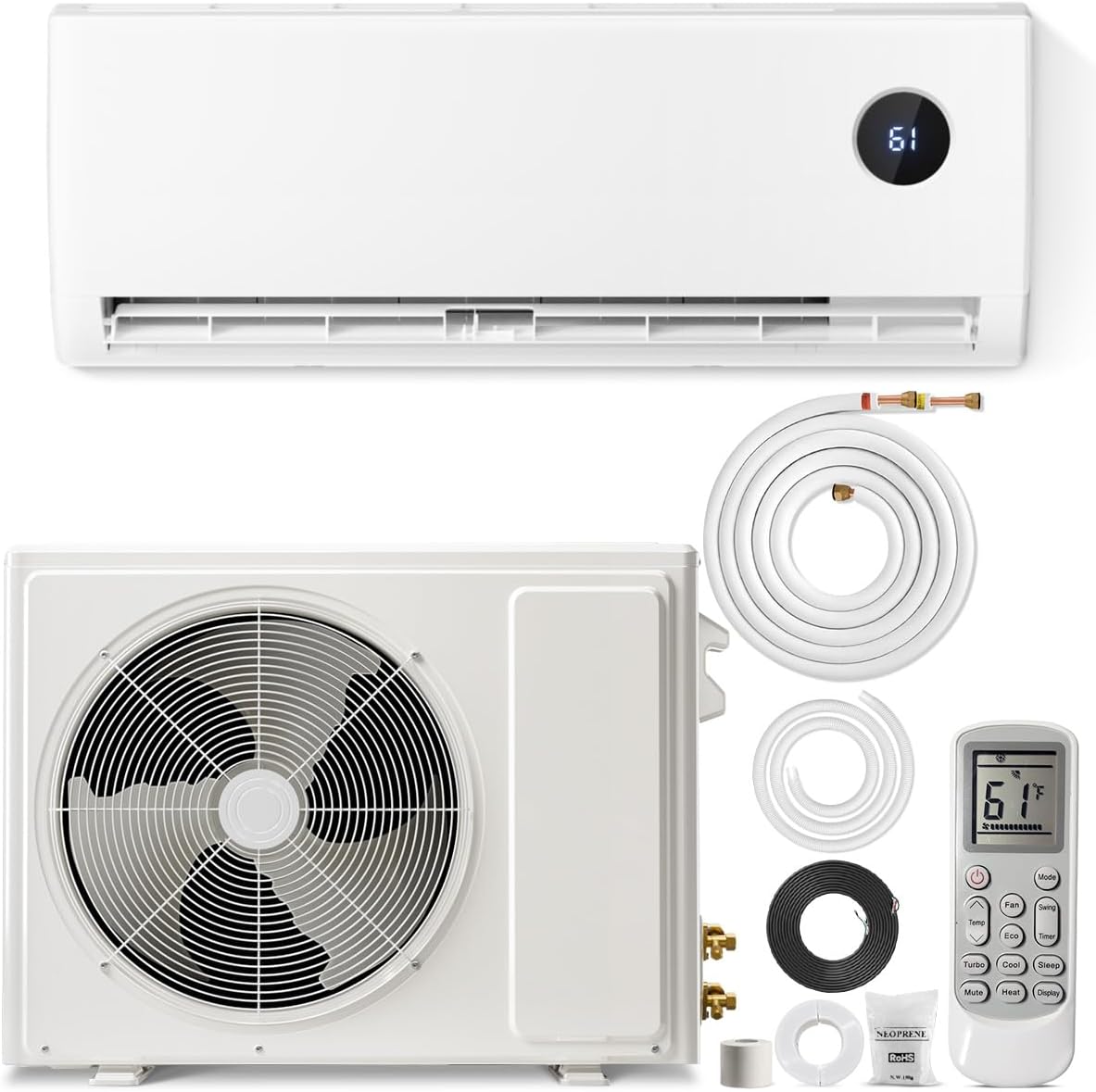 LifePlus Mini Split AC Heating System, 12000 BTU Ductless Inverter Air Conditioner with Heat Pump, 19 SEER2 Energy Efficient 115V Quiet Ac Unit Up to 750 Sq.Ft with Installation Kit