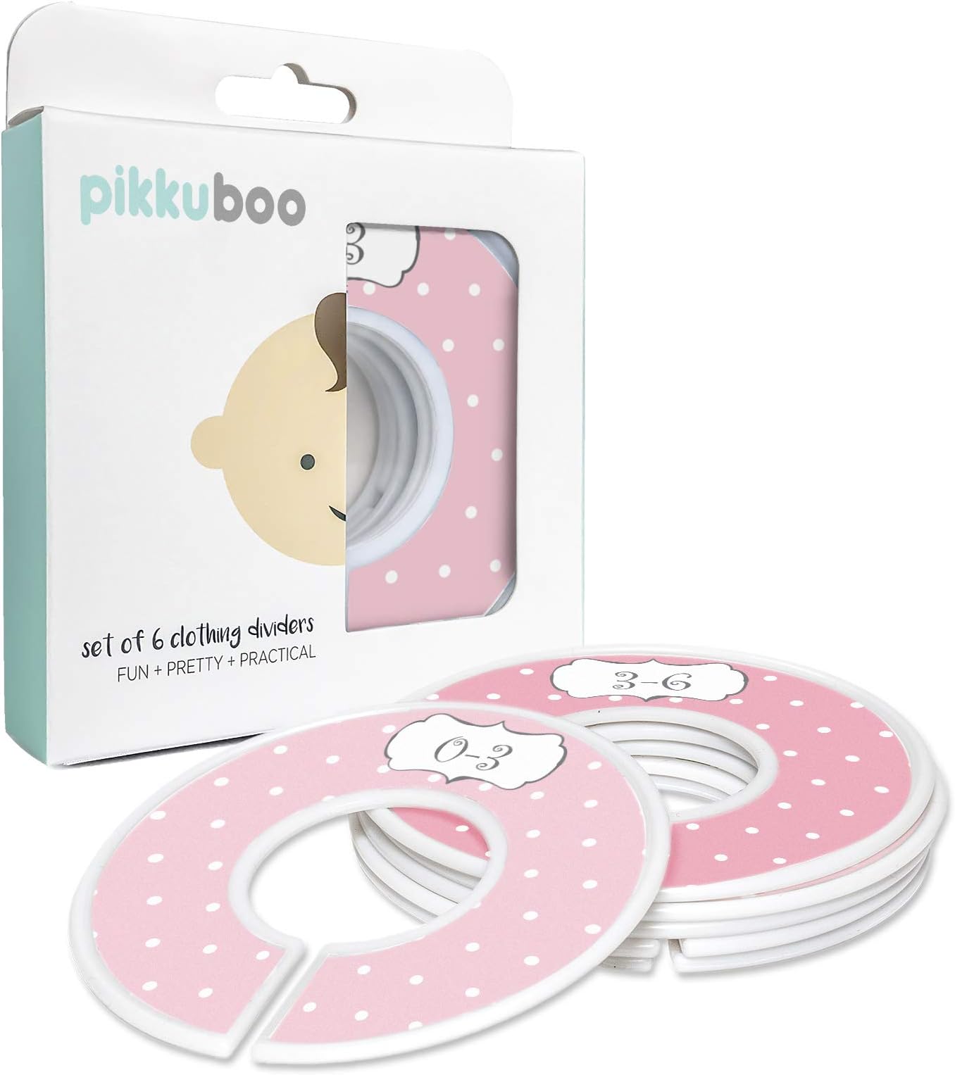 Baby Closet Size Dividers, Pretty in Pink, Girl, Set of 6 Closet Organizers for 0-24 Months, Polkadot