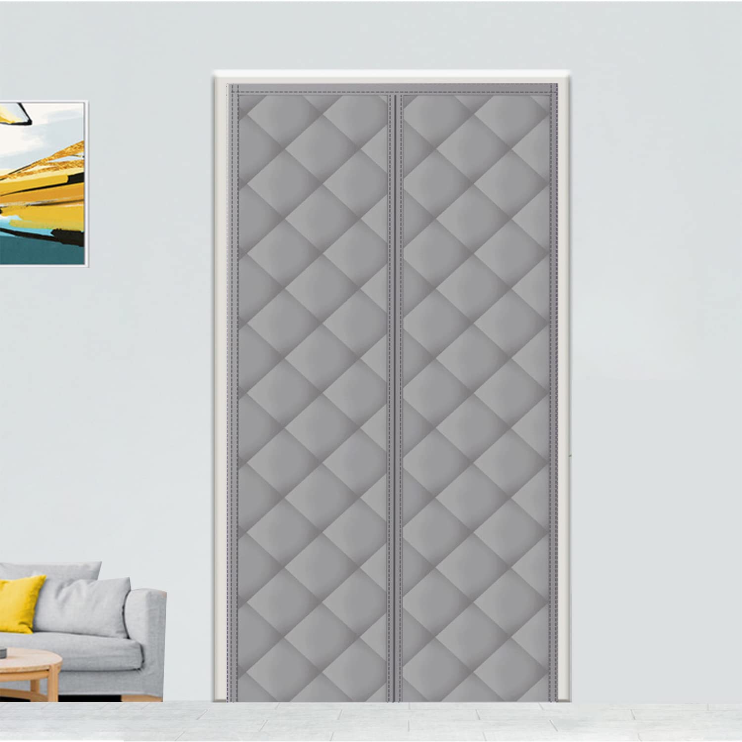 Tenda per Porta Inverno Termica 90 x 210cm, Magnetica Tenda Isolante Termico per Porte, Adatto per l'aria condizionata e il riscaldamento degli ambienti per riscaldarsi. Grigio